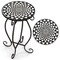 12" Round Ceramic Tile Table with Floral Mosaic Design and Metal Legs Ideal for Balcony or Deck